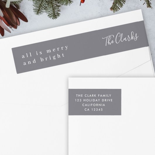 ミニマリストクリスマス石板グレー差出人住所 ラップアラウンドラベル