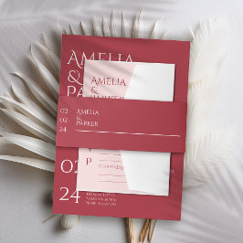 ミニマリストクリムゾンレッド結婚式招待状 招待状ベリーバンド