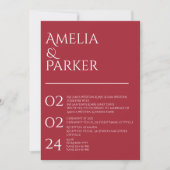 ミニマリストクリムゾンレッド結婚式招待状 招待状 (正面)