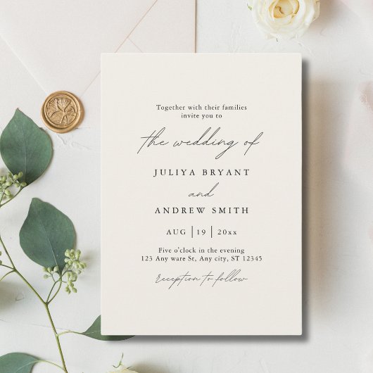 ミニマリストクリームスクリプト結婚式 招待状