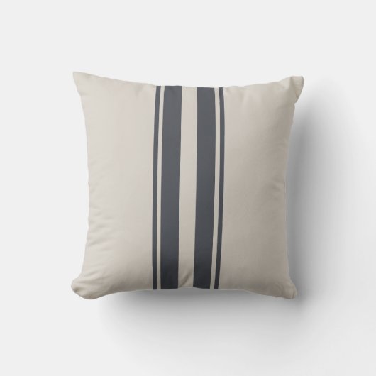 ミニマリストクリームホワイトとネイビーブルーストライプ クッション (正面)