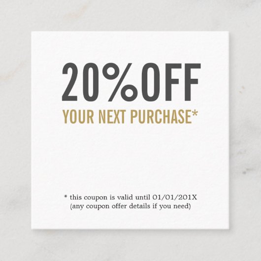 ミニマリストクリーンはっきりした美しいサロンクーポン 割引カード (正面)