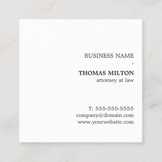 ミニマリストクリーンフェイクシルバーモノグラム弁護士 スクエア名刺 (裏面)