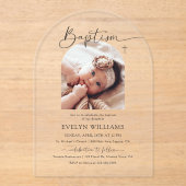 ミニマリストクロスバプテスマ&《キリスト教》洗礼式や命名式フォトアーチ アクリル招待状 (正面)