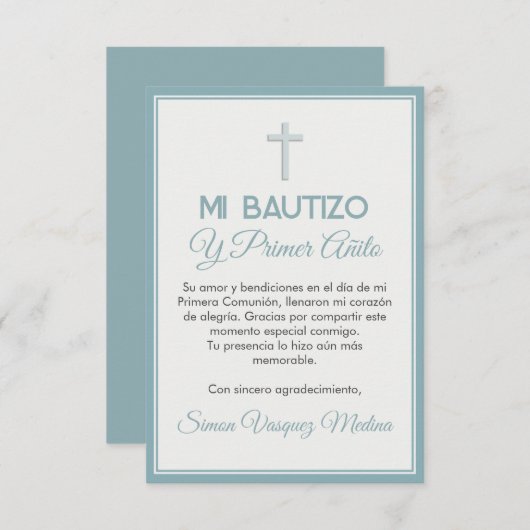 ミニマリストクロスバプテスマ&ファースト誕生日 サンキューカード (正面/裏面)