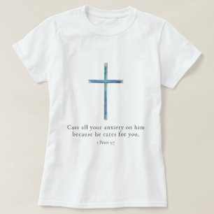 ミニマリストクロス 1ペテロ 5:7 Tシャツ