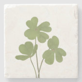 ミニマリストクローバーリーフスケッチグリーン ストーンコースター (正面)