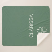 ミニマリストクローバーリーフラインスケッチグリーンカスタム シェルパブランケット (正面(横))