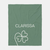 ミニマリストクローバーリーフラインスケッチグリーンカスタム フリースブランケット (正面)