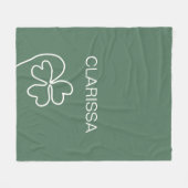 ミニマリストクローバーリーフラインスケッチグリーンカスタム フリースブランケット (正面(横))