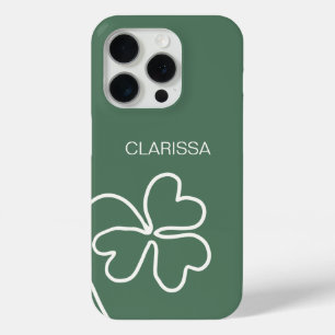 ミニマリストクローバーリーフラインスケッチグリーンカスタム iPhone 15 PROケース