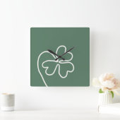 ミニマリストクローバーリーフラインスケッチグリーン スクエア壁時計 (ホーム)