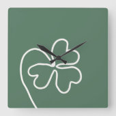 ミニマリストクローバーリーフラインスケッチグリーン スクエア壁時計 (正面)