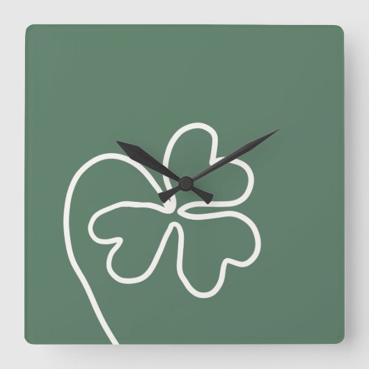 ミニマリストクローバーリーフラインスケッチグリーン スクエア壁時計 (正面)