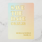 ミニマリストグラデーション日付カードを保存 箔招待状 (正面)