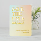 ミニマリストグラデーション日付カードを保存 箔招待状 (立ち正面)