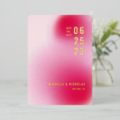 ミニマリストグラデーション日付カードを保存 箔招待状 (立ち正面)