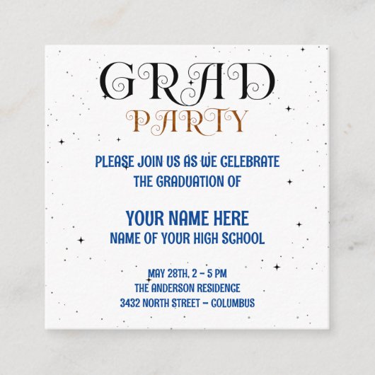 ミニマリストグラードパーティーブルーブラック&ホワイトスクリプト エンクロージャーカード (正面)