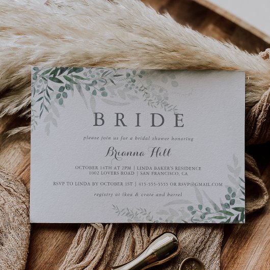 ミニマリストグリーナリーユーカリプトゥスブライドブライダルシャワー 招待状