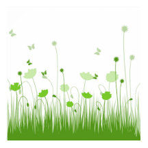 ミニマリストグリーンとホワイトのポピー草原の花