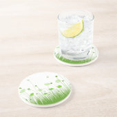 ミニマリストグリーンとホワイトポピーズメドウフローラ コースター (側面)