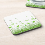 ミニマリストグリーンとホワイトポピーズメドウフローラ コースター (左側)