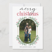 ミニマリストグリーンのクリスマスファミリーフォトコラージュ シーズンカード (正面)