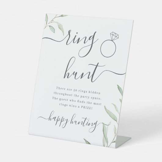 ミニマリストグリーンの指輪ハント ブライダルシャワーゲーム看板 台座サイン (正面)