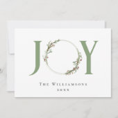 ミニマリストグリーンの水彩画の花輪 喜びのクリスマス シーズンカード (正面)