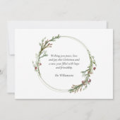 ミニマリストグリーンの水彩画の花輪 喜びのクリスマス シーズンカード (裏面)