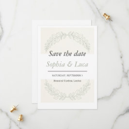 ミニマリストグリーンの結婚式事前通知カード セーブザデート