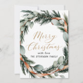 ミニマリストグリーンの花輪 ゴールドスクリプト シーズンカード (正面)