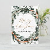 ミニマリストグリーンの花輪 ゴールドスクリプト シーズンカード (スタンド正面)