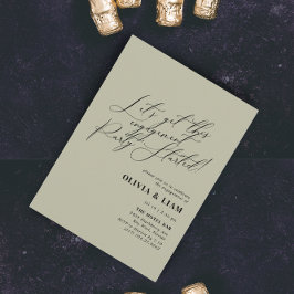 ミニマリストグリーンの賢者カリグラフィーエンゲージメントパーティー 招待状