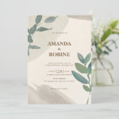 ミニマリストグリーンウォーターカラーリーフエレガントな結婚式 招待状 (スタンド正面)