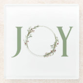 ミニマリストグリーンウォーター色リースジョークリスマス ガラスコースター (正面)