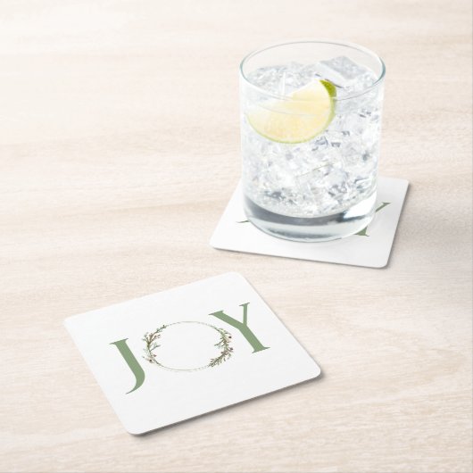 ミニマリストグリーンウォーター色リースジョークリスマス スクエアペーパーコースター (インサイチュ)