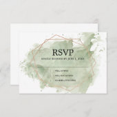 ミニマリストグリーンウォーター色RSVPカード 出欠カード (正面/裏面)