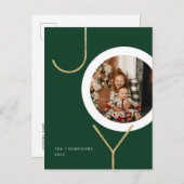 ミニマリストグリーングリッター金ゴールドJOYフォトホリデー ポストカード (正面/裏面)