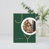 ミニマリストグリーングリッター金ゴールドJOYフォトホリデー ポストカード (スタンド正面)