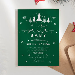 ミニマリストグリーンサンタベビーシャワー招待状 招待状
