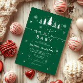 ミニマリストグリーンサンタベビーシャワー招待状 招待状