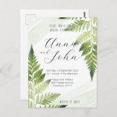 ミニマリストグリーンシダ結婚式招待状 ポストカード (正面/裏面)