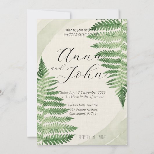 ミニマリストグリーンシダ結婚式招待状 招待状 (正面)