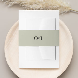 ミニマリストグリーンセージ モノグラム ウェディング 招待状ベリーバンド