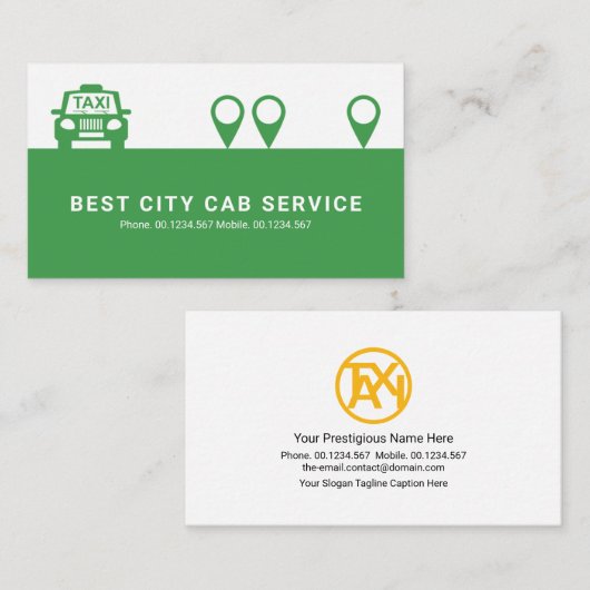 ミニマリストグリーンタクシーの場所アイコンCabドライバ 名刺 (正面/裏面)