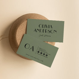 ミニマリストグリーンニュートラルスクリプトボホシックモダン 名刺