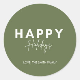 ミニマリストグリーンハッピーホリデーズパーソナライズ ラウンドシール