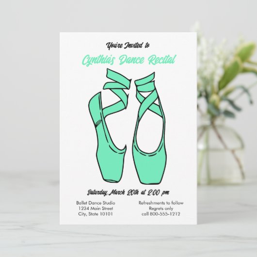 ミニマリストグリーンバレエダンス発表会招待状 招待状 (スタンド正面)