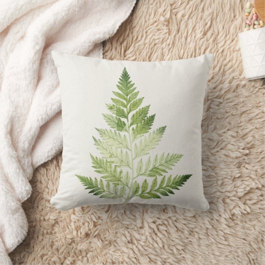 ミニマリストグリーンファーンボタニカルイラストレーション クッション (ブランケット)